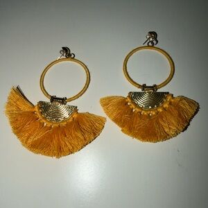 Gold and Yellow Tassel Hoop Earrings